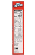 Cap'n Crunch cereal box nutrition facts panel with calories and serving data