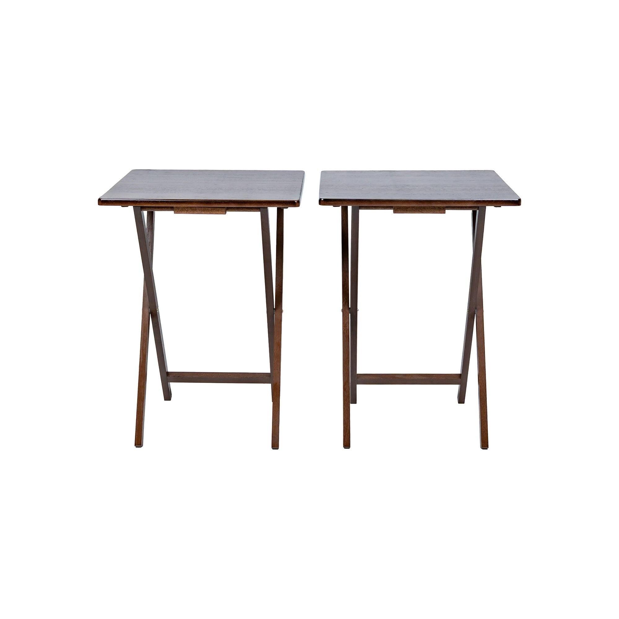 Mainstays Modern Indoor Folding Tray Table Set of 2, Walnut Finish, Solid Rubberwood, 19 x 14.5 x 26 Inches