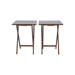 Mainstays Modern Indoor Folding Tray Table Set of 2, Walnut Finish, Solid Rubberwood, 19 x 14.5 x 26 Inches