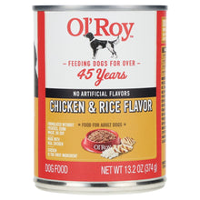 Ol' Roy chicken & rice dinner wet dog food can with red label and 45 years text