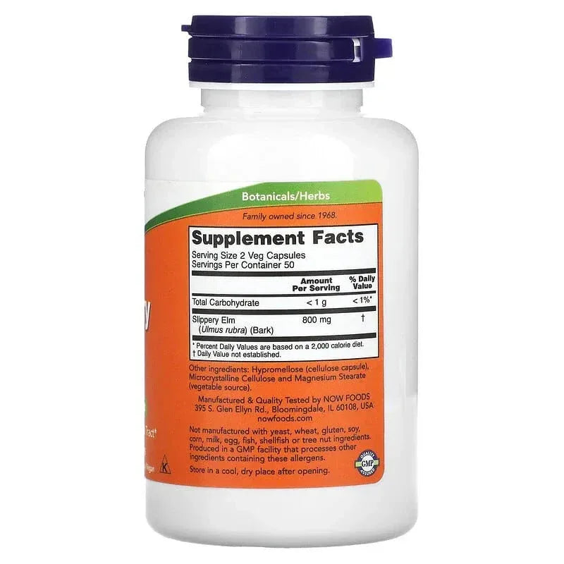 NOW Foods, Slippery Elm, 400 mg, 100 Veg Capsules - USA MEGA SHOP
