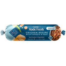 Two-pack refrigerated chicken dog food rolls in blue “Love Made Fresh” packaging