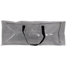 Clear storage moving bag with black strap handles, long rectangular shape