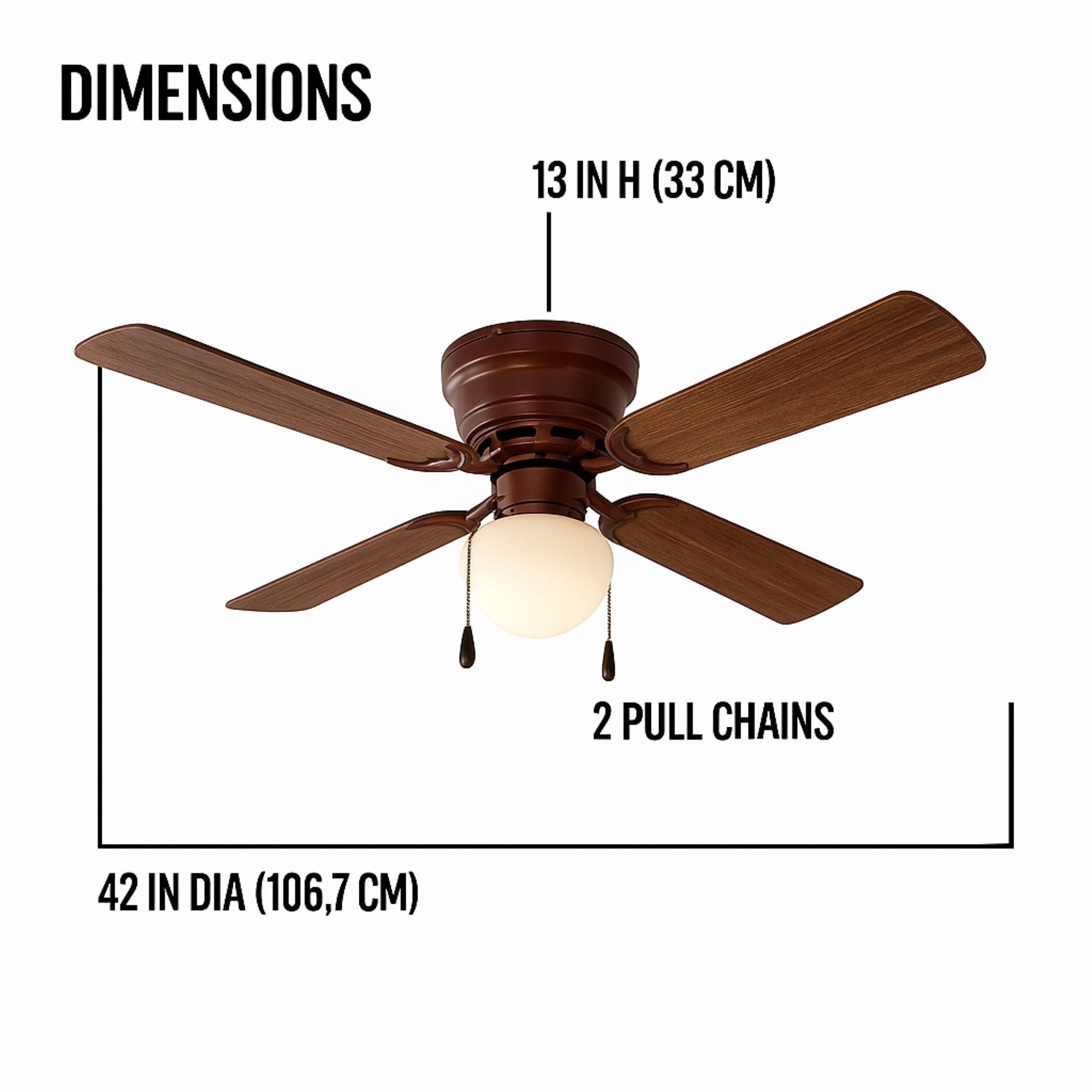 Mainstays 42 inch Hugger Indoor Ceiling Fan with Light Kit, Black, 4 Blades, Reverse Airflow