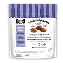 Three Dog Bakery Assort 'Mutt' cookie trio bag back panel with ingredient details