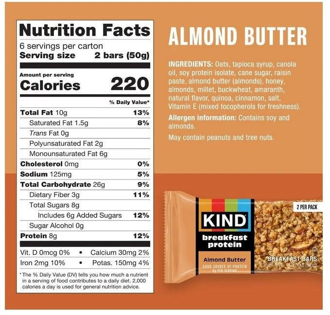 KIND Breakfast Protein Bars, Almond Butter, Healthy Snacks, Gluten Free, 6 Count