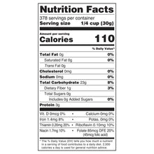 Nutrition facts panel: 1/4 cup (30 g), 110 calories for flour