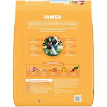 Iams Proactive Health puppy dry dog food bag, nutrition and ingredients panel.