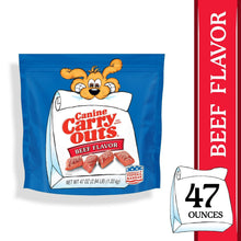 Beef-flavor dog treat bag with 47 ounces label