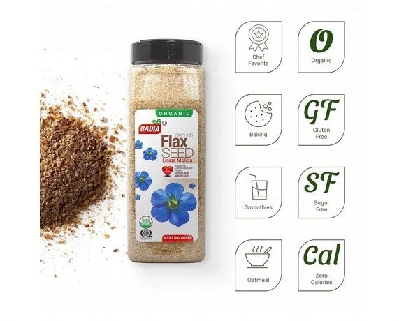 Badia Organic Ground Flax Seed, 16 oz - Superfood High in Fiber & Omega-3,