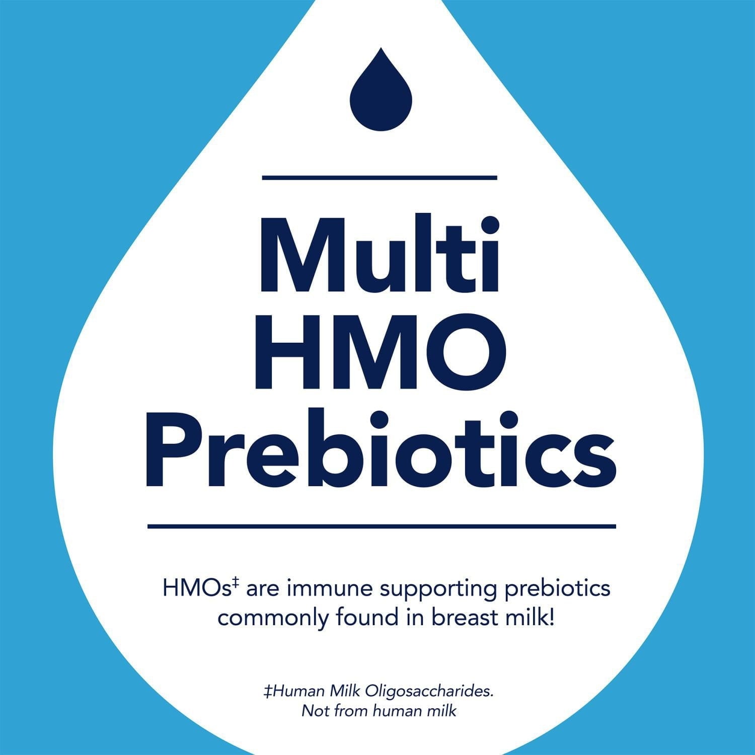 Multi HMO prebiotics label with droplet icon