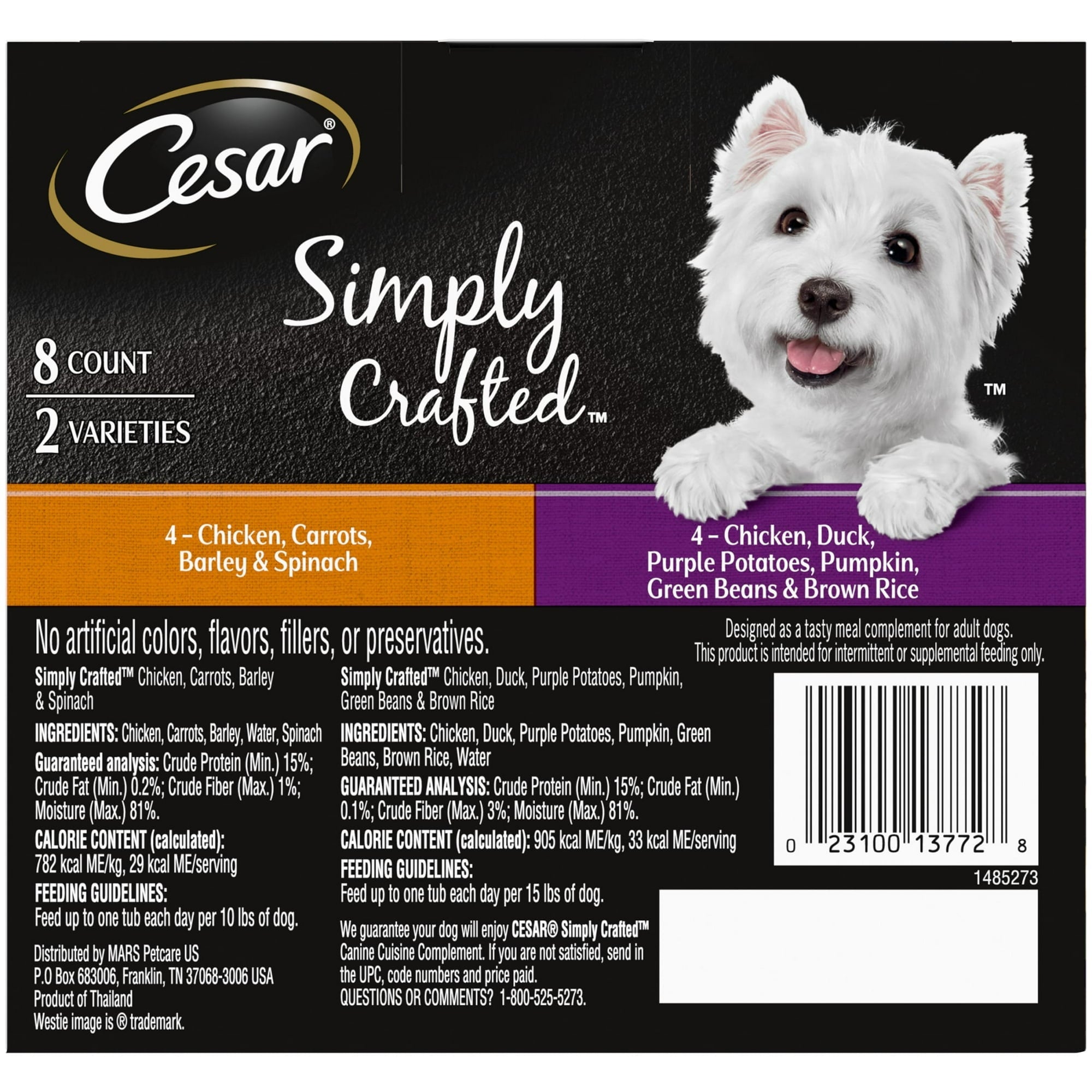 Cesar Simply Crafted Chicken and Vegetables Variety Pack Wet Dog Food Toppers, 1.3 oz Tubs (8 Ct)