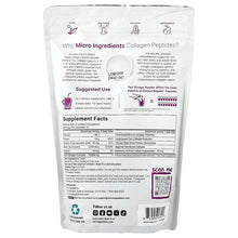 Collagen peptides supplement pouch, unflavored, back label with Supplement Facts and QR code