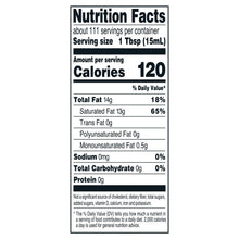 Nutrition Facts label panel for coconut oil, 1 Tbsp (15 mL)