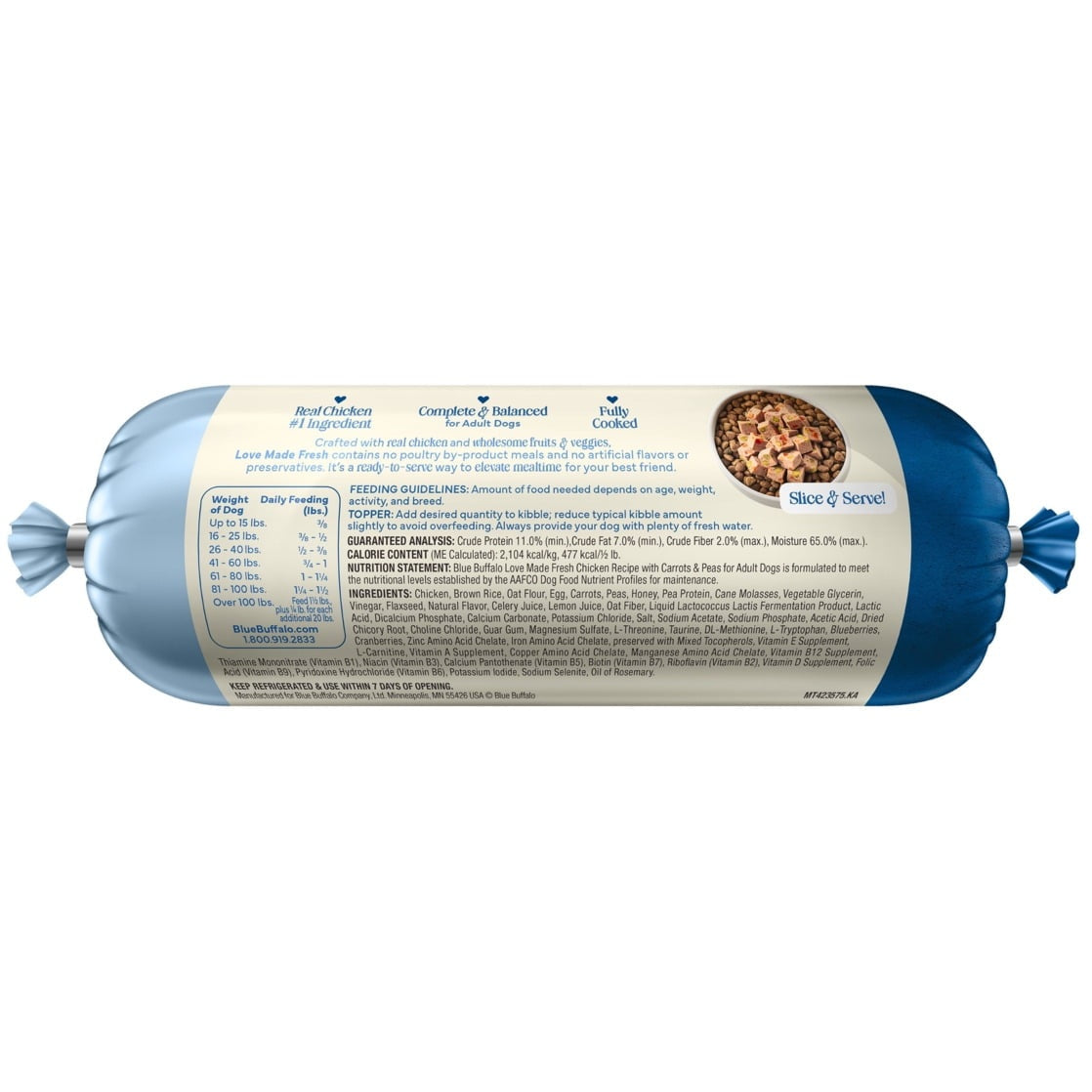 Blue Buffalo Love Made Fresh Dog Food, Refrigerated, Chicken Recipe, 5lb Roll