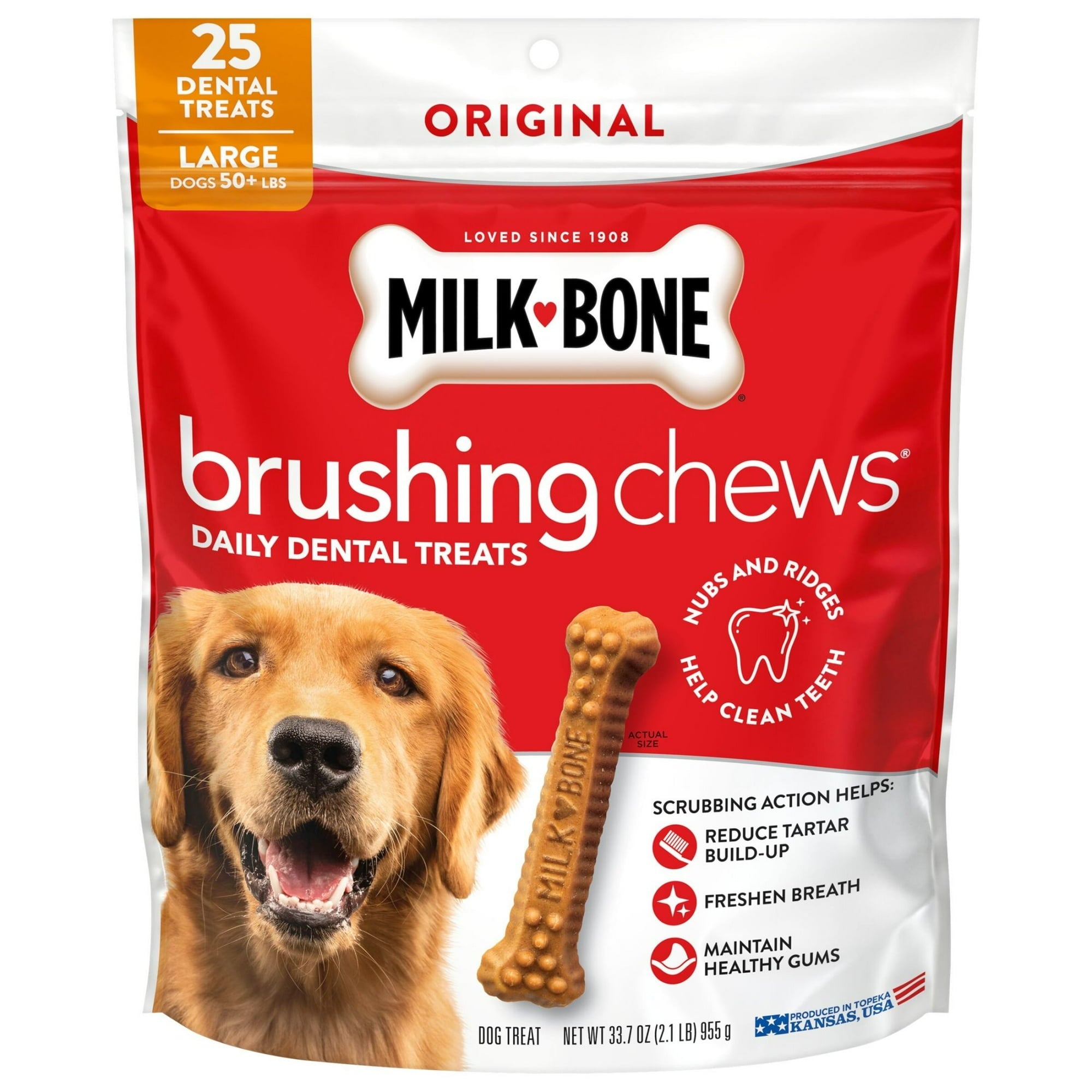 (2 pack) Milk Bone Brushing Chews Original Chicken Flavor Daily Dental Dog Treats, Large, 33.7 oz Bag
