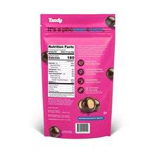 Back of pink Tandy Protein Noms pouch with Nutrition Facts and ingredients