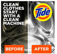 Tide washing machine cleaner before-and-after view inside stainless drum