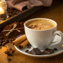 Vienna-style coffee cup with cinnamon sticks and chocolate pieces
