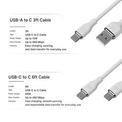 Member's Mark Silicone USB-C Cable Set, 2pack(3' USB-A to USB-C & 6' USB-C to USB-C)