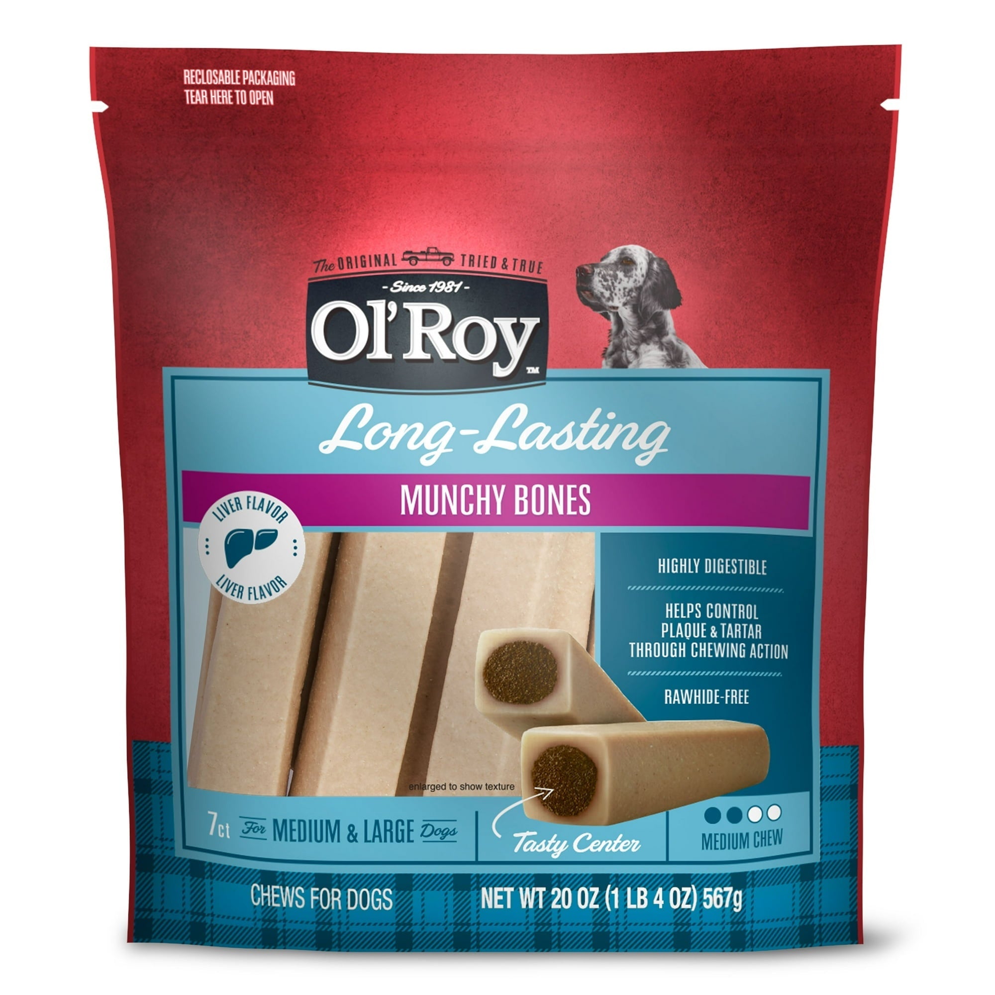 (2 pack) Ol' Roy Long-Lasting Flavor Munchy Bones Chews for Dogs, 7 count, 20 oz