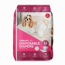Disposable dog diapers bag for female dogs, pink pack with S 11–21 in waist label