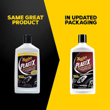 Meguiar's PlastX clear plastic polish bottle, white bottle with black cap