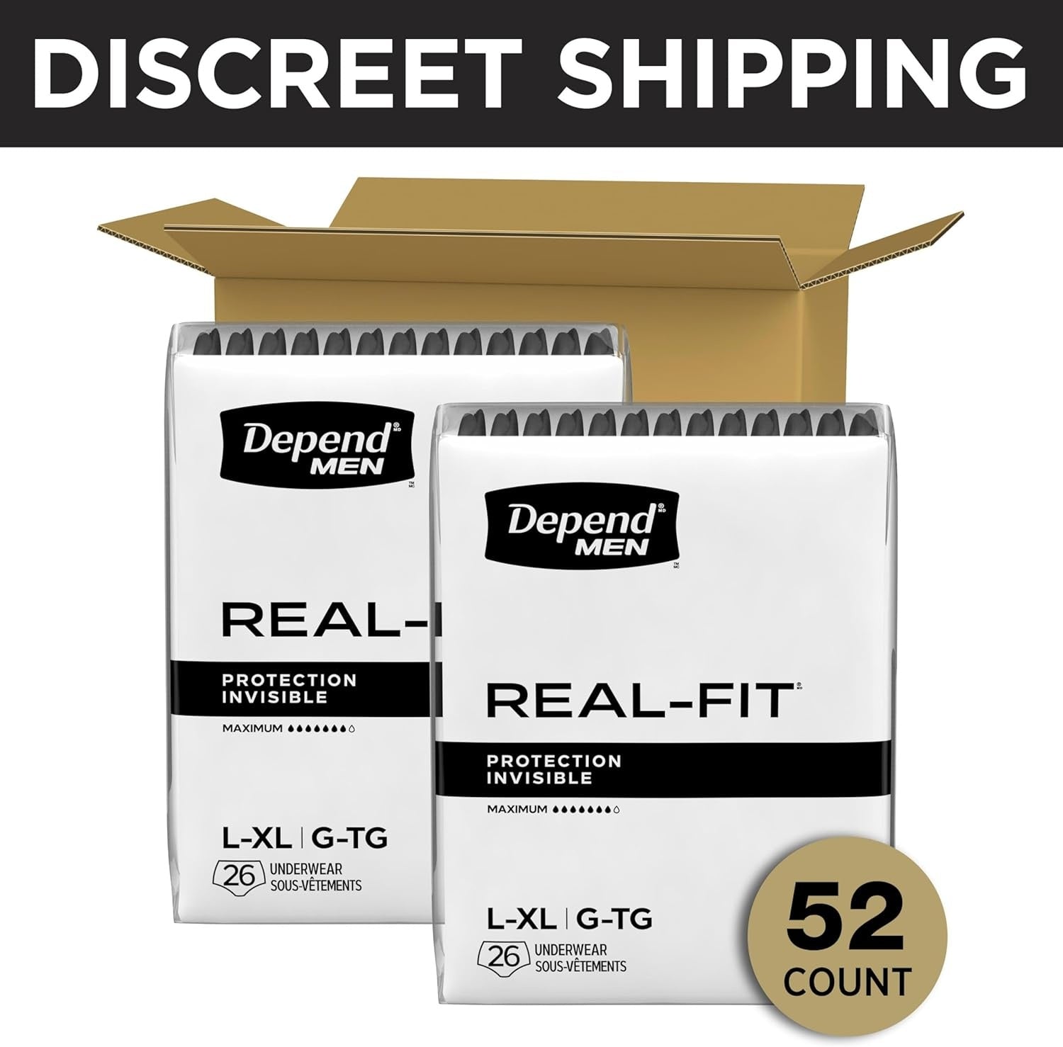 Depend Real Fit Adult Diapers, Incontinence Underwear for Men, Disposable, Maximum Absorbency, Small/Medium, Black, 56 Count (2 Packs of 28), Packaging May Vary