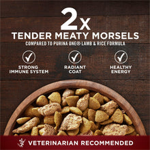 Dry dog food kibble in a wooden bowl with 'Veterinarian recommended' callout