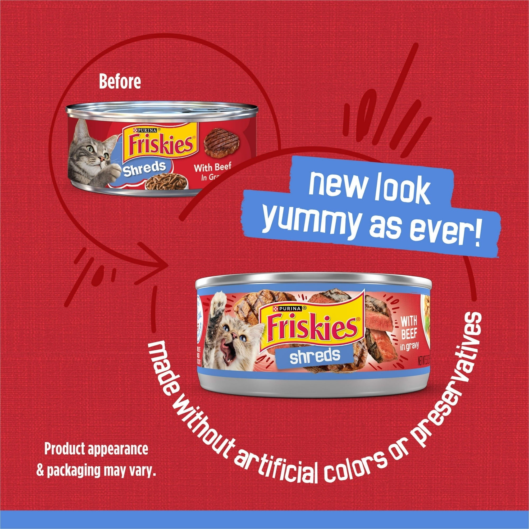 Purina Friskies Shreds, Beef in Gravy, Wet Cat Food, 5.5 oz Can