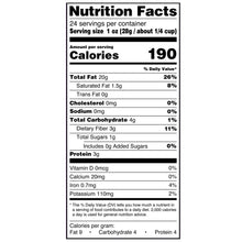 Nutrition Facts panel on bag of chopped pecans, serving size 1 oz