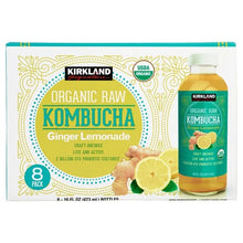 Organic raw kombucha ginger lemonade 8-pack carton with bottle