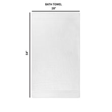 White bath towel, 28 x 54 in, smooth with stitched hem