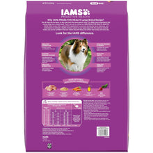 IAMS Proactive Health dry dog food bag back panel with feeding and ingredient details