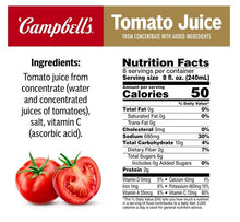 Tomato juice nutrition facts and ingredients panel with added ingredients