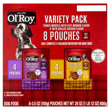 Ol' Roy variety pack dog food box with 8 pouches, filet mignon and chicken