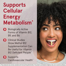Jarrow Formulas vegan methyl B-12 & folate ad panel with woman holding a tablet