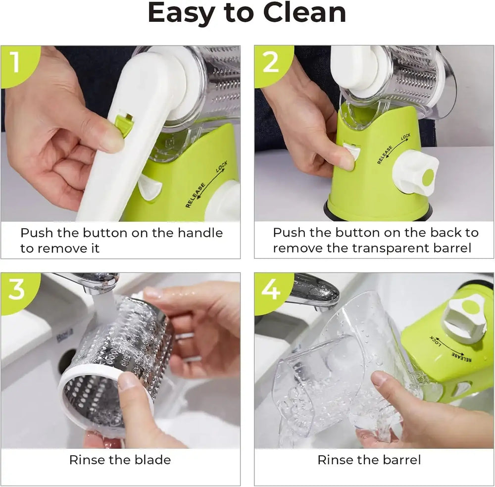 3 in 1 Cheese Grater Rotary, Cheese Shredder Grater for Kitchen Grater Slicer with 3 Replacement Blades, Potato Slicer Vegetable Chopper with Suction Base