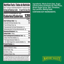 Nutrition Facts panel on crunchy cinnamon granola pouch