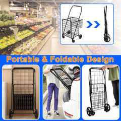 Folding Shopping Cart, Heavy Duty Grocery Cart with Removable Basket, 360° Rolling Laundry Cart & Lightweight Trolley for Shopping, Grocery, Laundry, Supermarket, Camping, Outdoor, Beach
