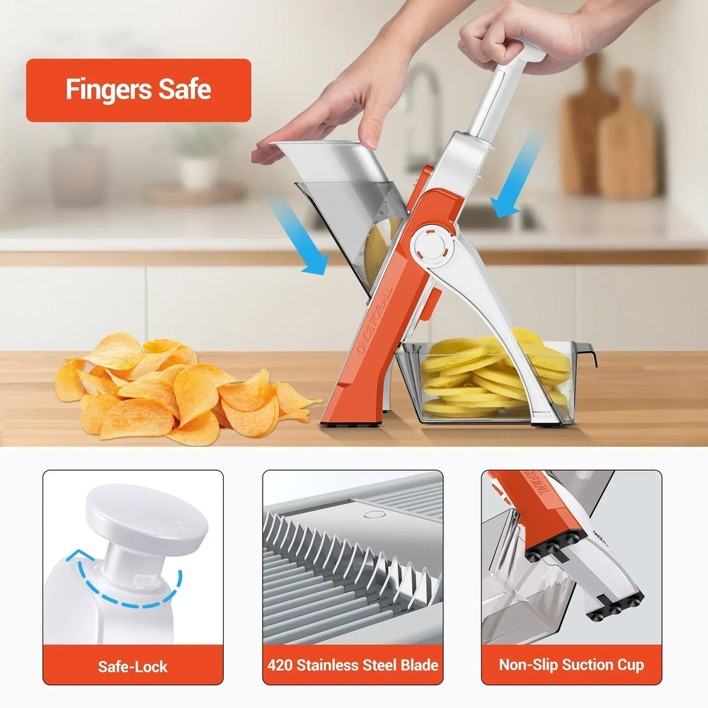 Mandoline Slicer for Vegetables Fruits, Adjustable Thickness Stainless Steel Food Cutter & Chopper, Safe and Quick Meal Preparation - USA MEGA SHOP