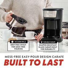 Black coffee maker with pour spout and drip-free carafe set
