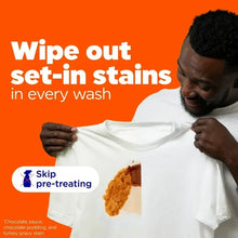 White T-shirt with set-in stain, laundry detergent promo for stain removal