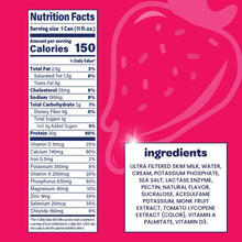 Ultra-filtered strawberry milkshake nutrition facts panel with ingredients list
