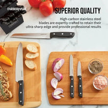 Stainless-blade knives with black handles and visible rivets