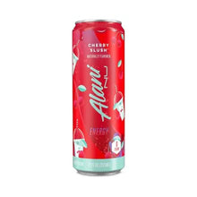 Alani Energy Cherry Slush 16 oz slim can with red cherry splash graphics