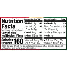 Nutrition Facts panel on cashew jar