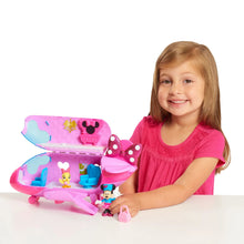 Pink Minnie jet toy with bow, open cockpit area, and small character figures
