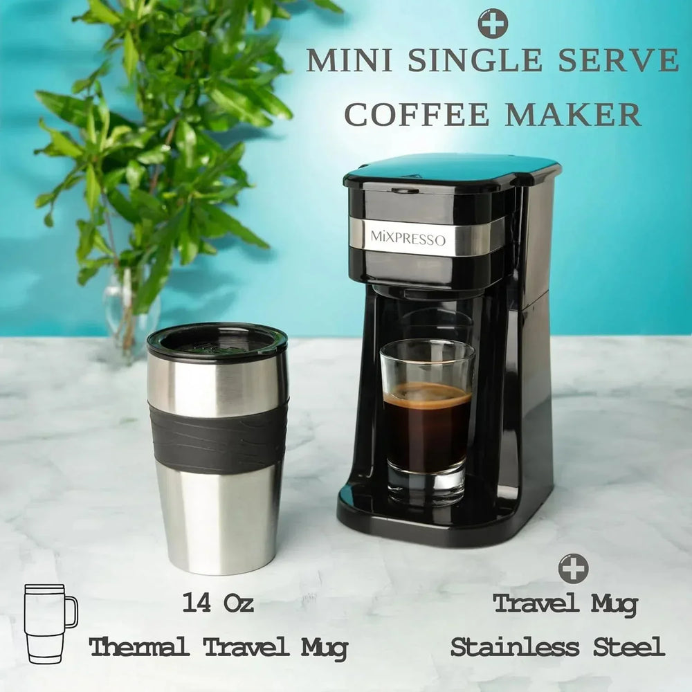 Mixpresso 1-Cup Drip Coffee Maker, Personal Single Serve Coffee Maker & 14oz Travel Mug - USA MEGA SHOP
