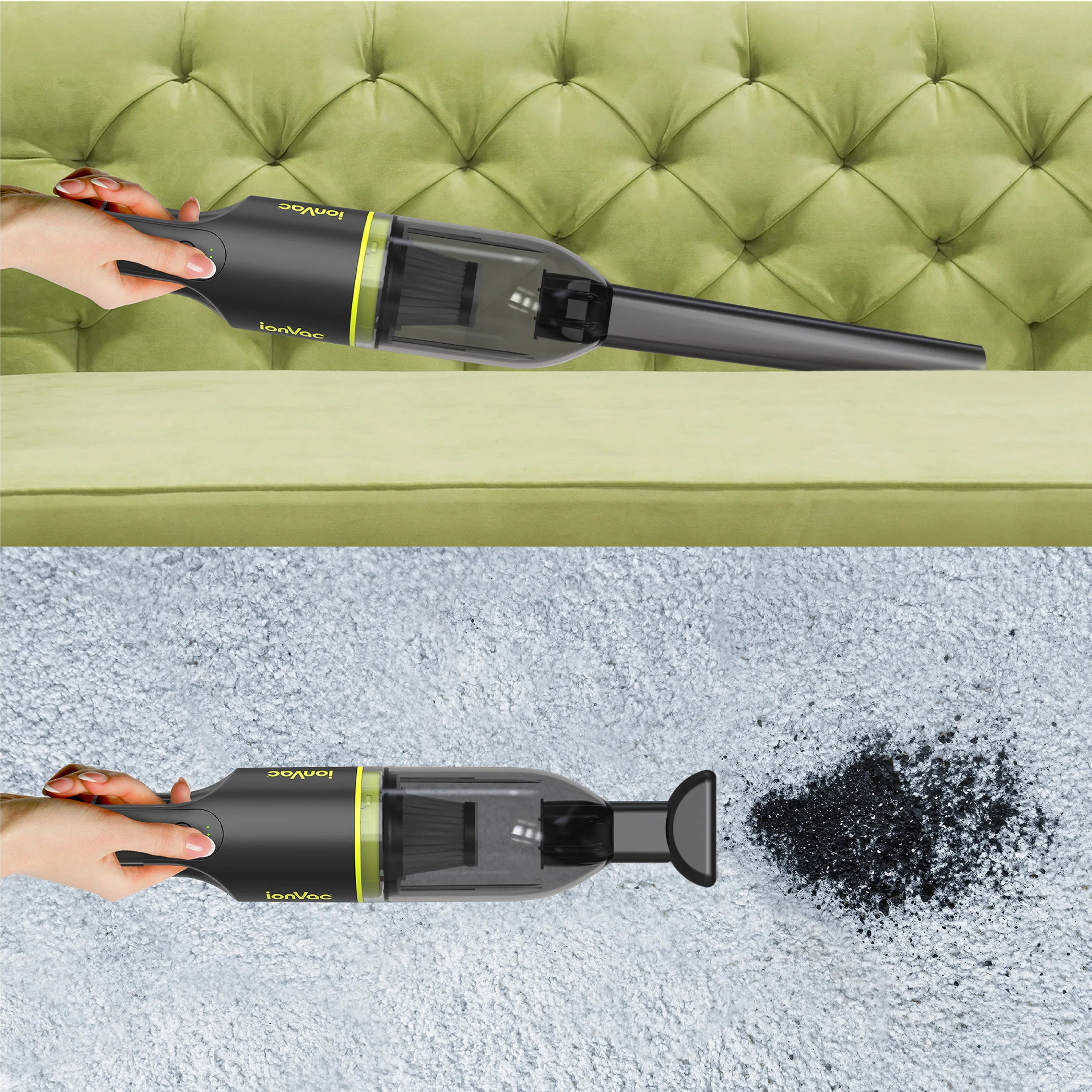 IonVac Handvac Handheld Cordless Vacuum, Pet-Friendly Multi-Surface Lightweight Vacuum Cleaner with USB Charging, Model #7441, Green